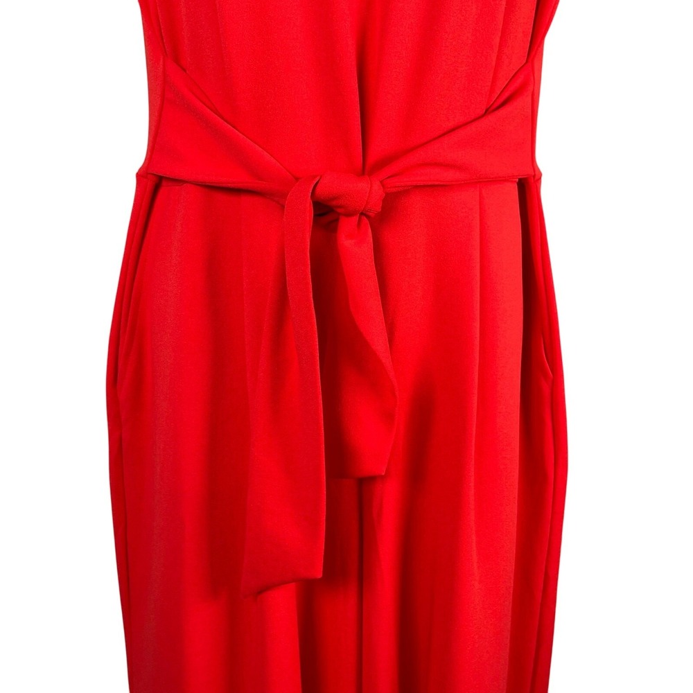 Du Jour Jumpsuit Womens Medium‎ Red Tie Front Cropped Wide Leg Sleeveless - Picture 3 of 8